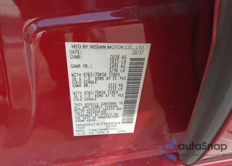 2018 Nissan Frontier Sv z USA, uszkodzony, nr VIN 1N6AD0EV7JN709894